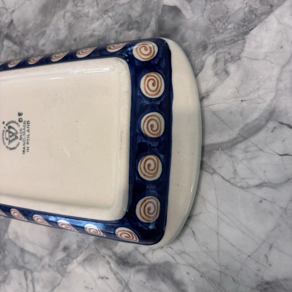Boleslawiec Handmade Polish Pottery Blue Rose Grape Rectangle Serving Dish